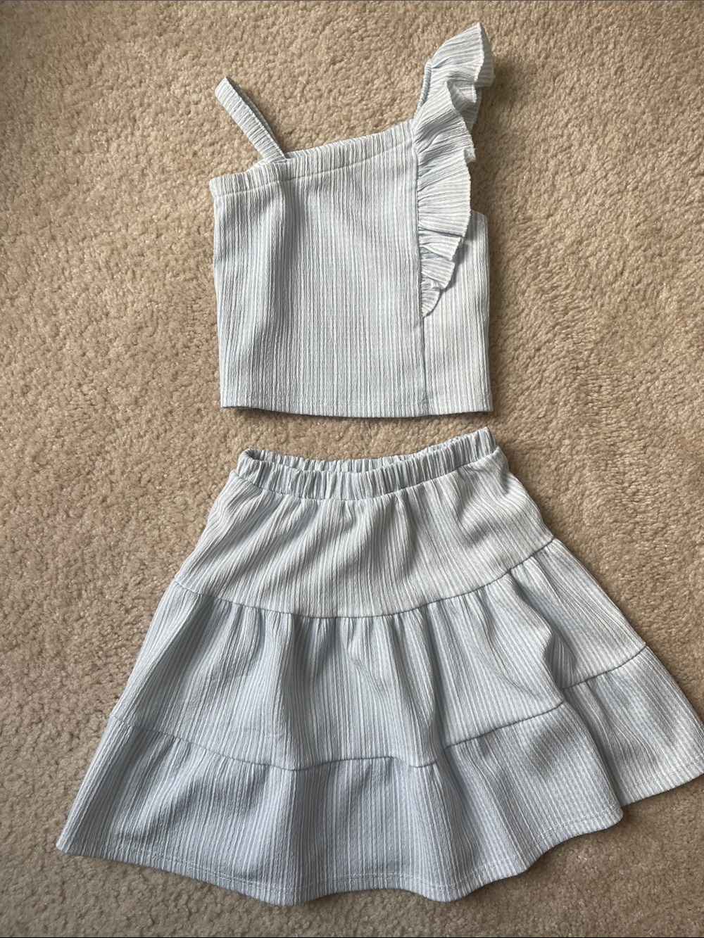 H&M Light Blue & White Striped Elastic-Waist Skirt Set